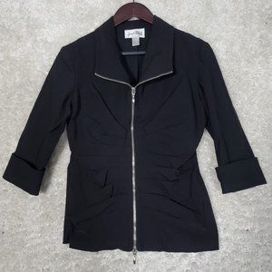 Joseph Ribkoff Jacket Womens 12 Black Full Zip Ruched 3/4 Sleeve Nylon Blend